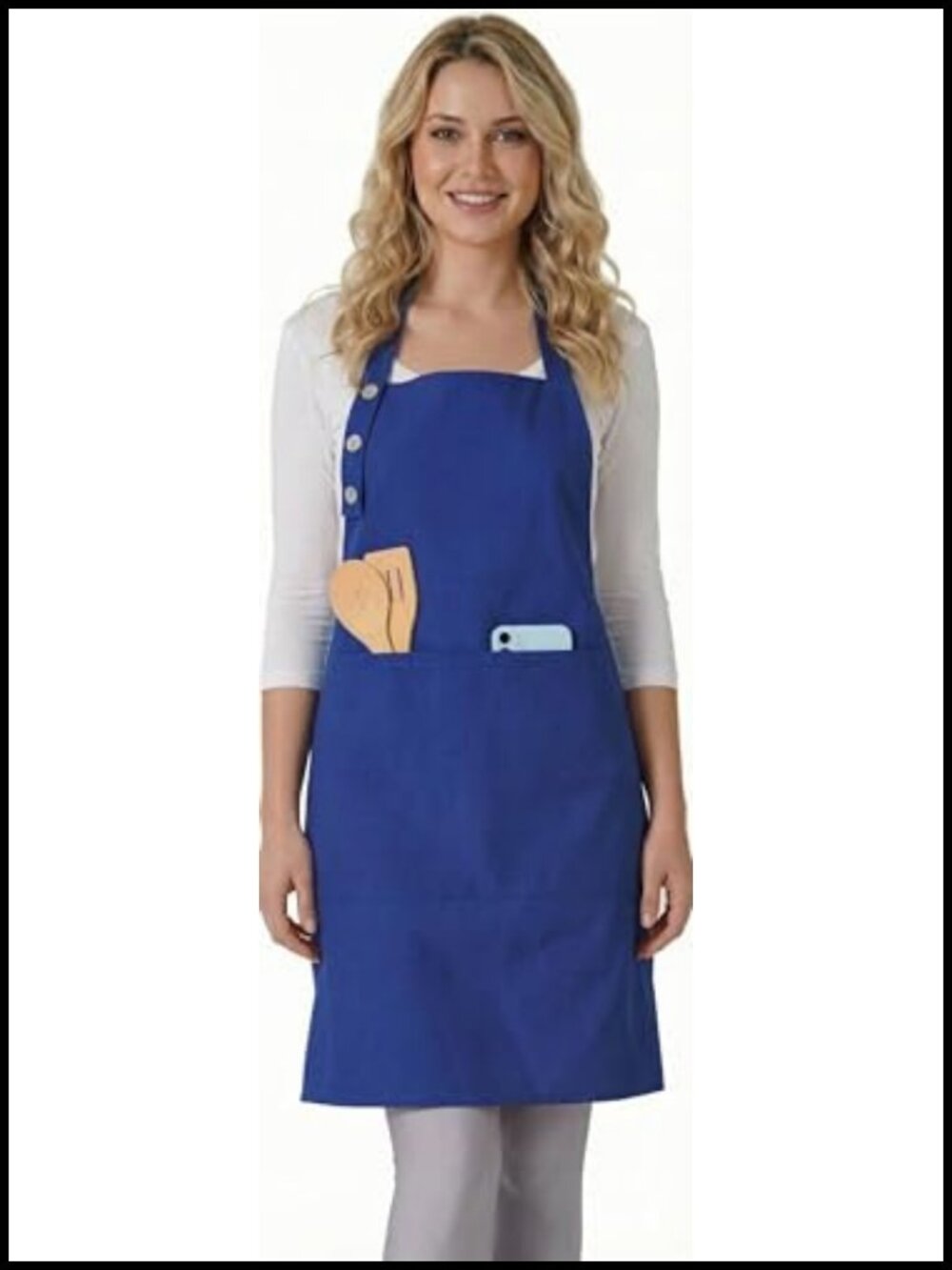 Cotton Blend Adjustable Bib Aprons with 2 Pockets for Cooking